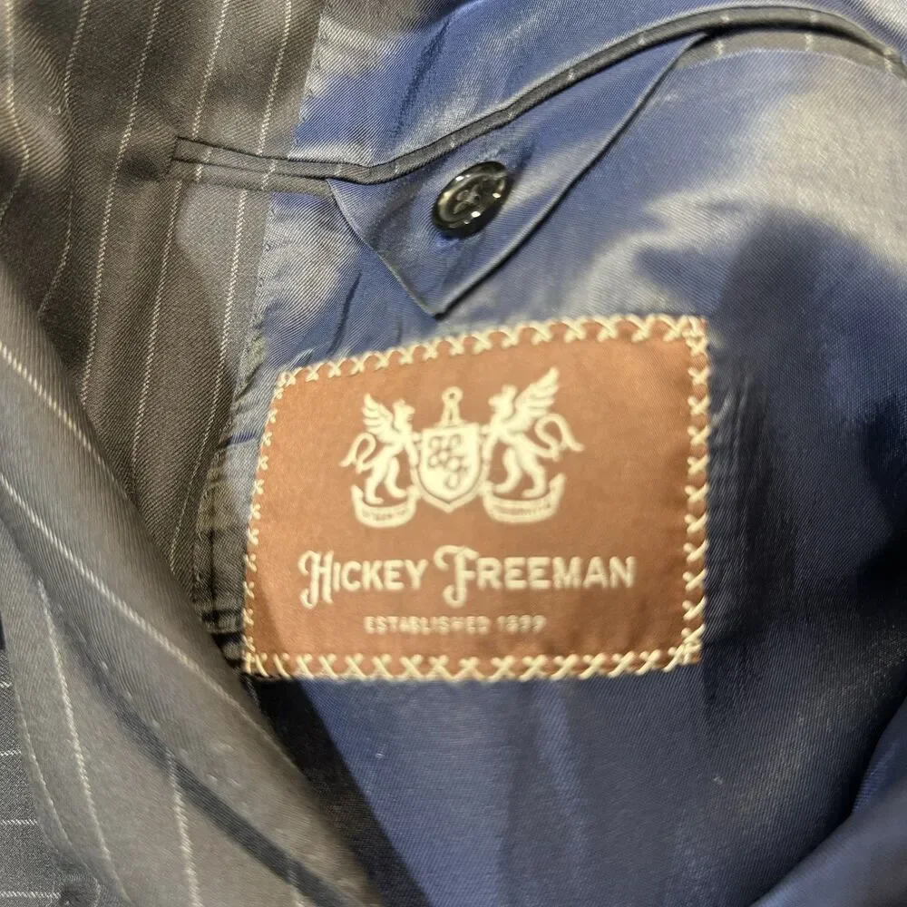 Hickey Freeman Loro Piana Super 150s Wool Mens Pinstripe Suit Jacket USA